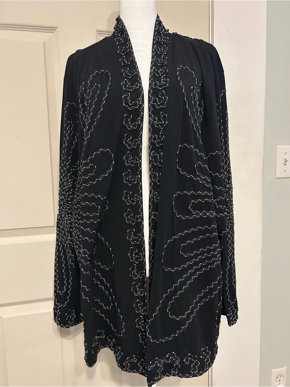 CJ Banks Black Beaded Open-Front Blazer Jacket